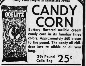 Old black and white advertisement for Goetz Candy Corn