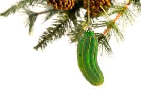 Image of a pickle ornament in a Christmas Tree