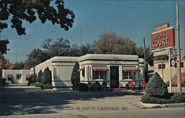 Boots Court Carthage, MO promotional advertising postcard