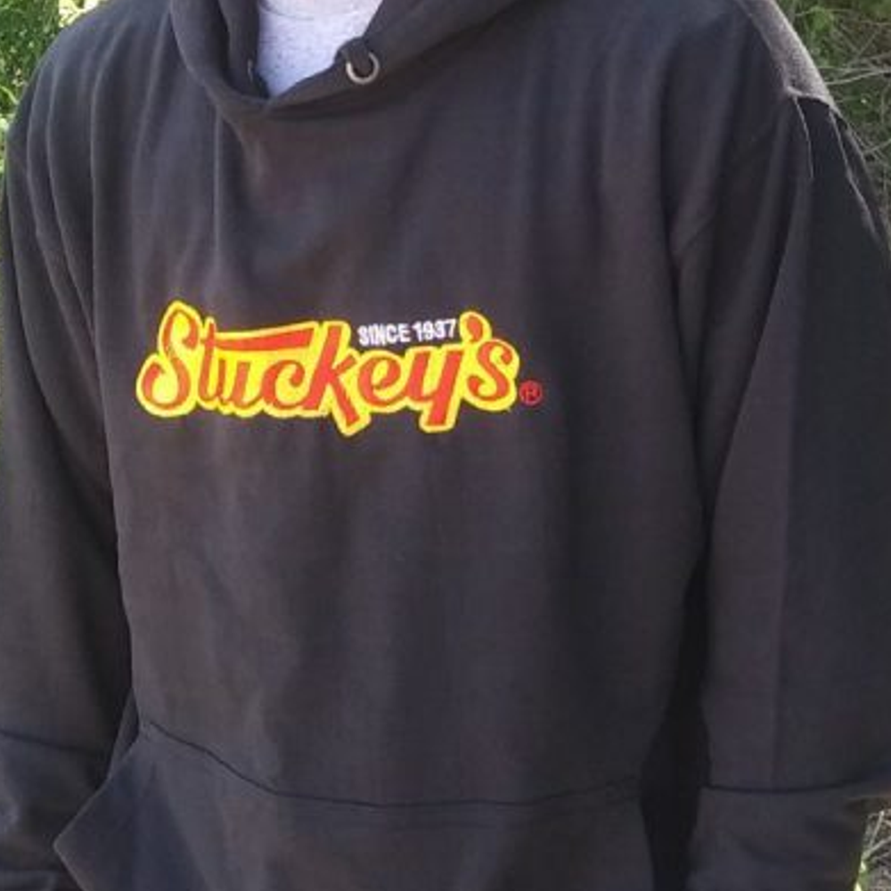 Image of Stuckey's Black Hooded Sweatshirt with embroidered company logo