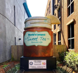 Picture of the replica Mason jar that holds the World's Largest Sweet Tea in Summerville, South Carolina.