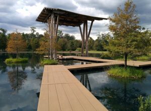 Photo of Boardwalk and pavilion at Shangri La Botanical Gardens and Nature Center in Orange Texas.