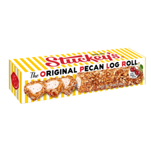 Photo of a carton of Stuckey's Pecan Log Roll with Cherry bits.