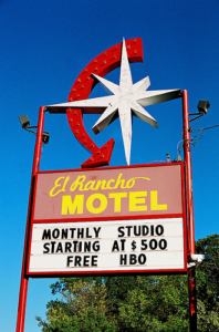 Photo of the El Rancho Motel Sign as seen in the film