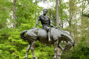 Photo of a statue of young Andrew Jackson in Andrew Jackson on horseback State Park, South Carolina.